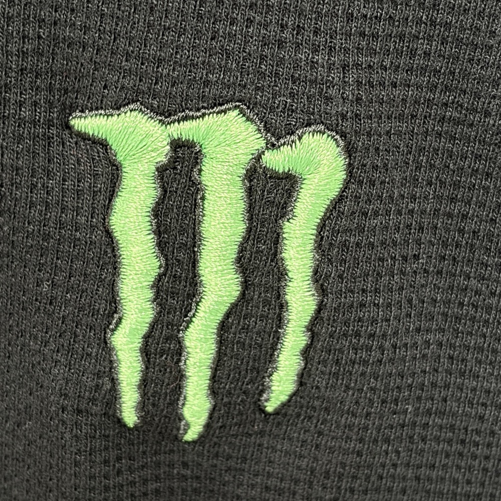 Monster Energy Waffle Knit Thermal Shirt Mens XL Black Long Sleeve Embroidered - Picture 2 of 7